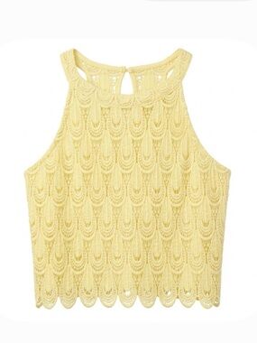 R & B (Rich & Beautiful) Cropped Lace Halter Top Women’s L Yellow